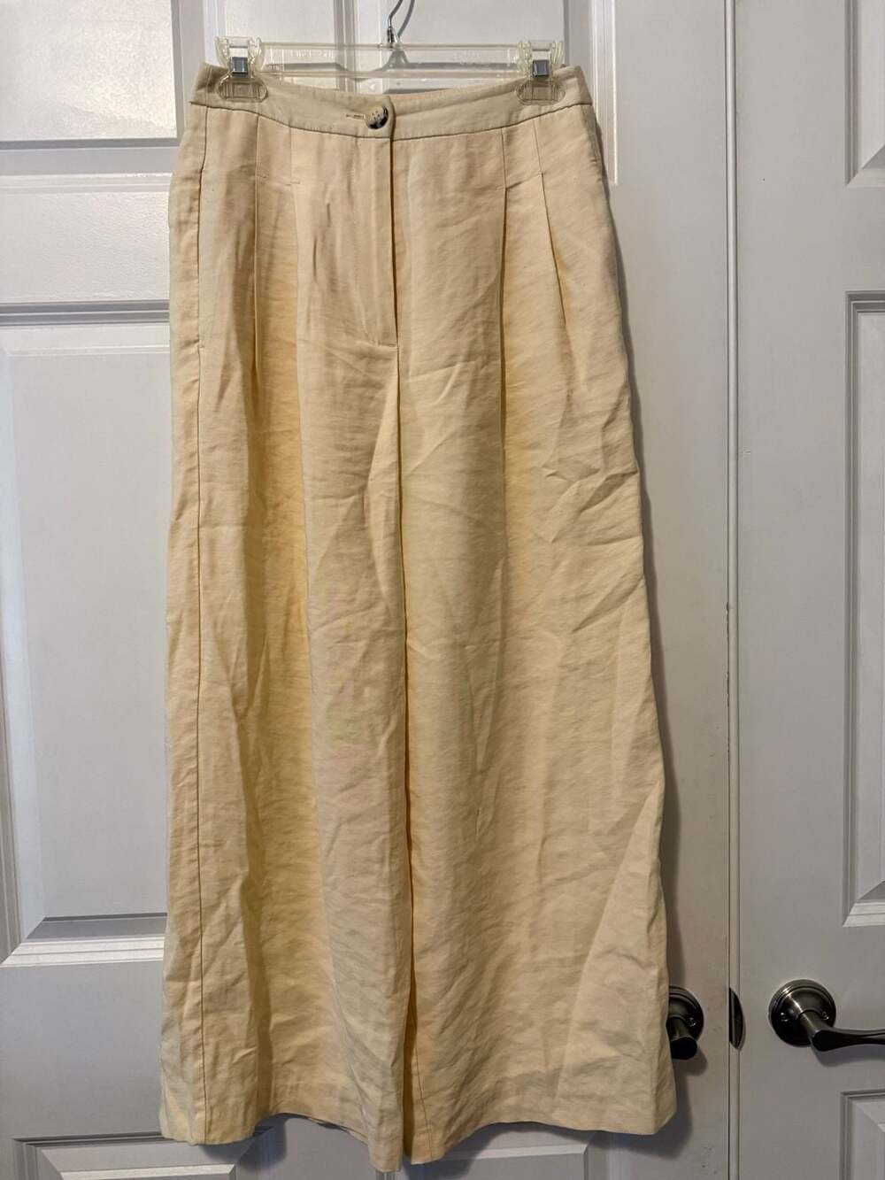 Topshop Pleated High-Waist Wide-Leg Pants Butter Yellow Size US 4